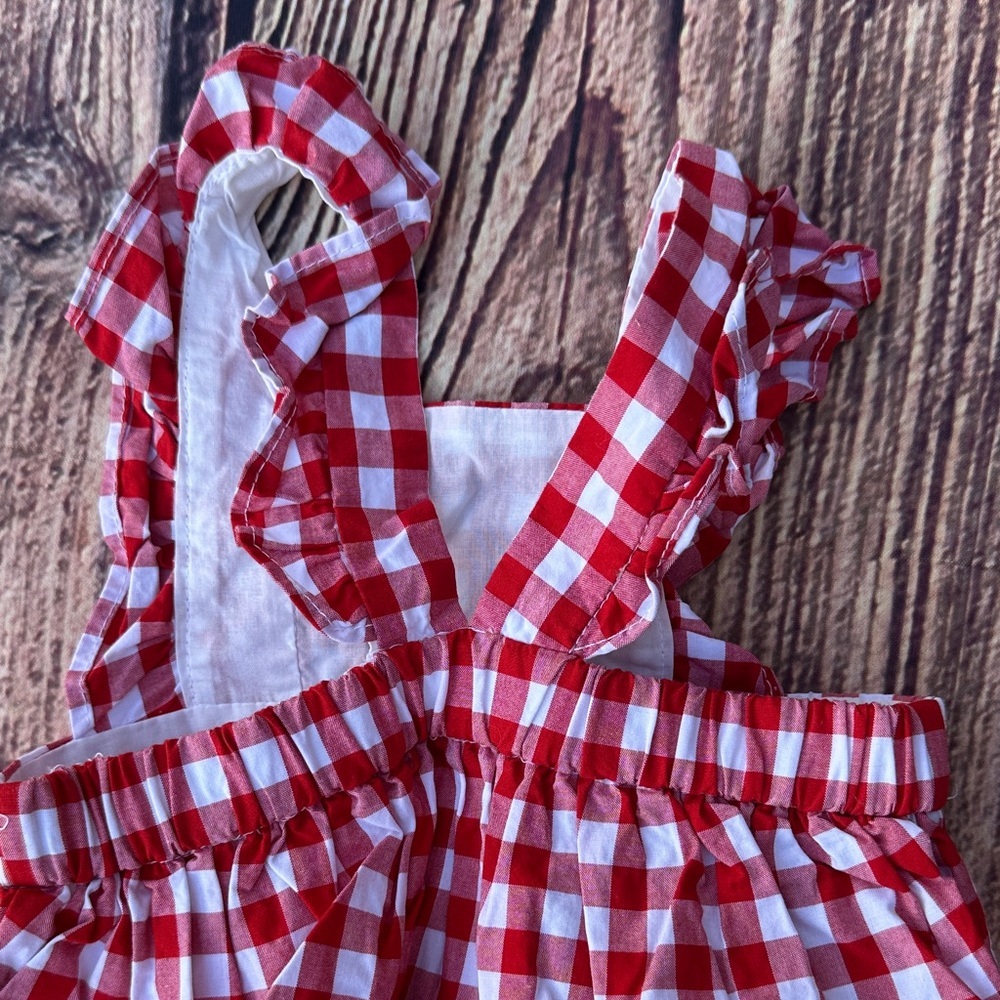 Red Gingham Baby Romper - Picture 2 of 4